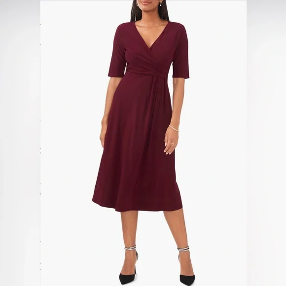 knee length dresses for ladies Soléa Textured Wrap Midi Dress – Feminine Flow, Timeless Elegance – Sharon  Roses Emporium main image 0